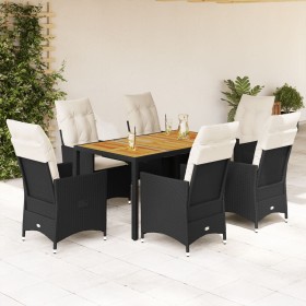 7-teiliges Garten-Essset und schwarze Kissen aus synthetischem Rattan von vidaXL, Gartensets - Ref: Foro24-3276683, Preis: 73...