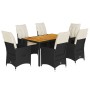 Set de comedor de jardín 7 pzas y cojines ratán sintético negro de vidaXL, Conjuntos de jardín - Ref: Foro24-3276683, Precio:...