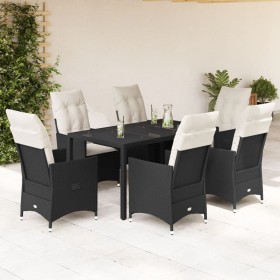 7-teiliges Garten-Essset und schwarze Kissen aus synthetischem Rattan von vidaXL, Gartensets - Ref: Foro24-3276695, Preis: 72...