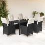 Set de comedor de jardín 7 pzas y cojines ratán sintético negro de vidaXL, Conjuntos de jardín - Ref: Foro24-3276695, Precio:...