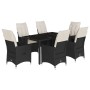 Set de comedor de jardín 7 pzas y cojines ratán sintético negro de vidaXL, Conjuntos de jardín - Ref: Foro24-3276695, Precio:...