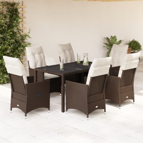 Set comedor de jardín 7 pzas con cojines ratán sintético marrón de vidaXL, Conjuntos de jardín - Ref: Foro24-3276771, Precio:...