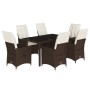 Set comedor de jardín 7 pzas con cojines ratán sintético marrón de vidaXL, Conjuntos de jardín - Ref: Foro24-3276771, Precio:...