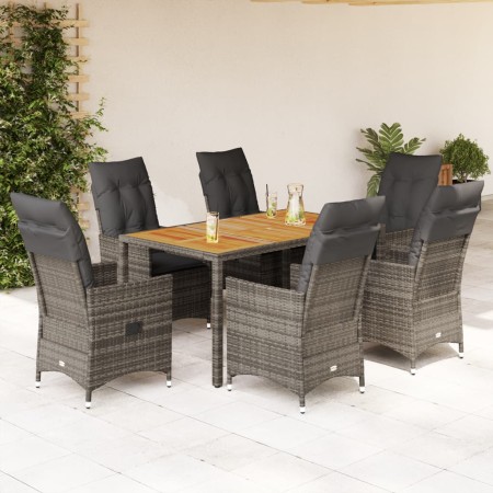 Set comedor jardín 7 pzas y cojines ratán sintético gris de vidaXL, Conjuntos de jardín - Ref: Foro24-3276727, Precio: 744,99...