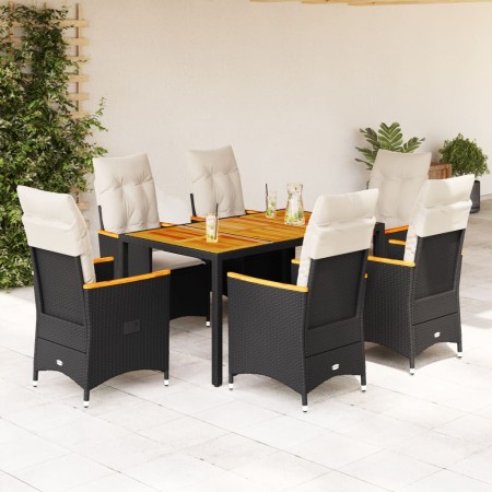 Set de comedor de jardín 7 pzas y cojines ratán sintético negro de vidaXL, Conjuntos de jardín - Ref: Foro24-3276835, Precio:...