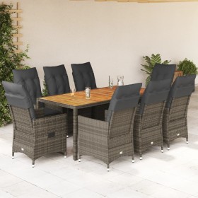 Set comedor jardín 9 pzas y cojines ratán sintético gris de vidaXL, Conjuntos de jardín - Ref: Foro24-3276731, Precio: 983,99...