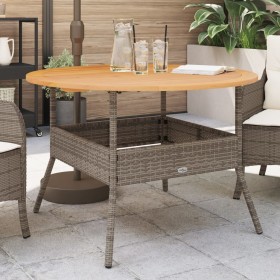 Gartentisch aus grauem PE-Rattan mit Holzoberfläche Ø110x71 cm von vidaXL, Gartentische - Ref: Foro24-368626, Preis: 174,99 €...