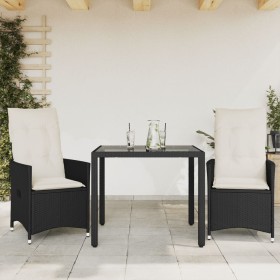 Table and chairs with cushions 3 pieces black synthetic rattan by vidaXL, Garden sets - Ref: Foro24-3276691, Price: 326,24 €,...