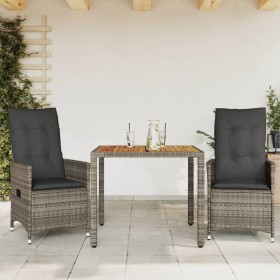 Gartenstühle und Tisch mit Kissen 3 Stück graues PE-Rattan von vidaXL, Gartensets - Ref: Foro24-3276723, Preis: 277,99 €, Rab...