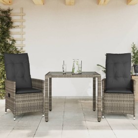 Gartenstühle und Tisch mit Kissen 3 Stück graues PE-Rattan von vidaXL, Gartensets - Ref: Foro24-3276735, Preis: 338,95 €, Rab...