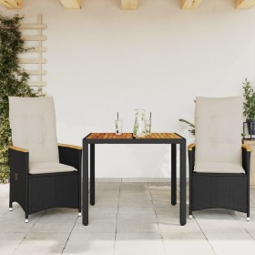 Table and chairs with cushions 3 pieces black synthetic rattan by vidaXL, Garden sets - Ref: Foro24-3276831, Price: 329,14 €,...