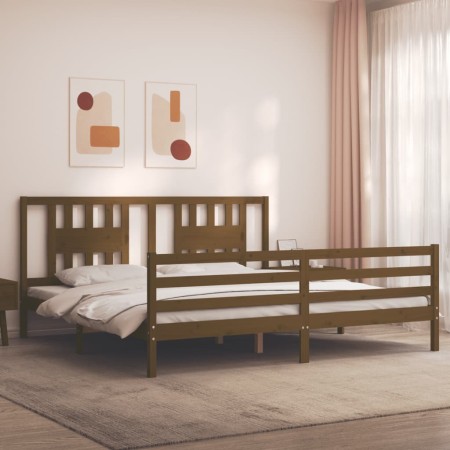 Estructura de cama con cabecero madera maciza marrón miel de vidaXL, Camas y somieres - Ref: Foro24-3194589, Precio: 177,99 €...