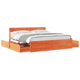 Wax brown pine wood drawer bed frame 180x200 cm by vidaXL, Beds and slatted bases - Ref: Foro24-3282341, Price: 323,30 €, Dis...