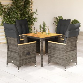 Set comedor de jardín 5 piezas con cojines ratán sintético gris de vidaXL, Conjuntos de jardín - Ref: Foro24-3276844, Precio:...