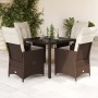 Set comedor de jardín 5 piezas y cojines ratán sintético marrón de vidaXL, Conjuntos de jardín - Ref: Foro24-3276768, Precio:...