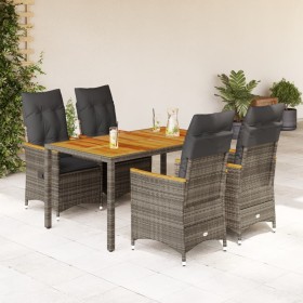 Set comedor de jardín 5 piezas con cojines ratán sintético gris de vidaXL, Conjuntos de jardín - Ref: Foro24-3276846, Precio:...