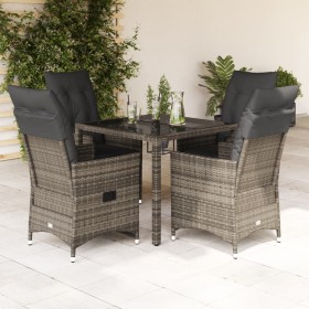 Set comedor de jardín 5 piezas con cojines ratán sintético gris de vidaXL, Conjuntos de jardín - Ref: Foro24-3276737, Precio:...