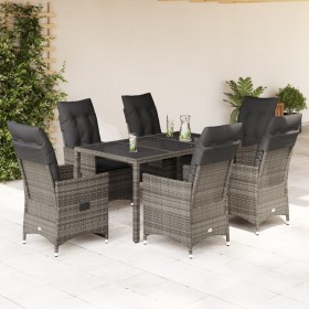 Set comedor jardín 7 pzas y cojines ratán sintético gris de vidaXL, Conjuntos de jardín - Ref: Foro24-3276740, Precio: 769,99...