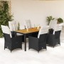 Set de comedor de jardín 7 pzas y cojines ratán sintético negro de vidaXL, Conjuntos de jardín - Ref: Foro24-3276685, Precio:...