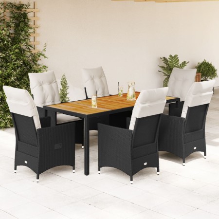 7-teiliges Garten-Essset und schwarze Kissen aus synthetischem Rattan von vidaXL, Gartensets - Ref: Foro24-3276685, Preis: 85...