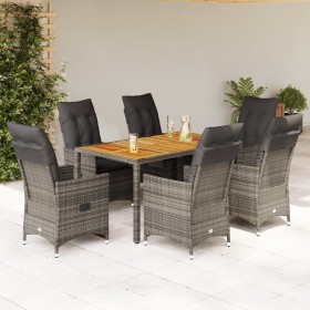 Set comedor jardín 7 pzas y cojines ratán sintético gris de vidaXL, Conjuntos de jardín - Ref: Foro24-3276728, Precio: 775,99...