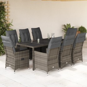 Set comedor jardín 9 pzas y cojines ratán sintético gris de vidaXL, Conjuntos de jardín - Ref: Foro24-3276742, Precio: 1,00 €...