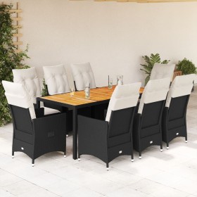 Set de comedor de jardín 9 pzas y cojines ratán sintético negro de vidaXL, Conjuntos de jardín - Ref: Foro24-3276687, Precio:...