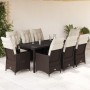 Set comedor para jardín 9 pzas y cojines ratán sintético marrón de vidaXL, Conjuntos de jardín - Ref: Foro24-3276775, Precio:...