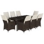 Set comedor para jardín 9 pzas y cojines ratán sintético marrón de vidaXL, Conjuntos de jardín - Ref: Foro24-3276775, Precio:...