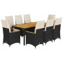 Set de comedor de jardín 9 pzas y cojines ratán sintético negro de vidaXL, Conjuntos de jardín - Ref: Foro24-3276838, Precio:...