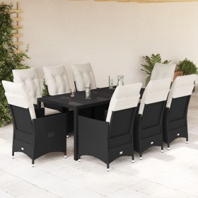 Set de comedor de jardín 9 pzas y cojines ratán sintético negro de vidaXL, Conjuntos de jardín - Ref: Foro24-3276698, Precio:...