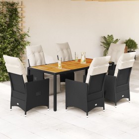 7-teiliges Garten-Essset und schwarze Kissen aus synthetischem Rattan von vidaXL, Gartensets - Ref: Foro24-3276859, Preis: 78...