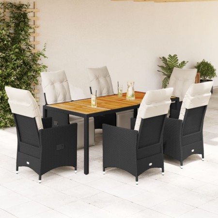 Set de comedor de jardín 7 pzas y cojines ratán sintético negro de vidaXL, Conjuntos de jardín - Ref: Foro24-3276859, Precio:...