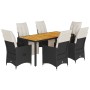 Set de comedor de jardín 7 pzas y cojines ratán sintético negro de vidaXL, Conjuntos de jardín - Ref: Foro24-3276859, Precio:...