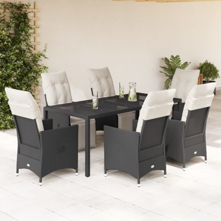 Set de comedor de jardín 7 pzas y cojines ratán sintético negro de vidaXL, Conjuntos de jardín - Ref: Foro24-3276867, Precio:...