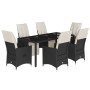 Set de comedor de jardín 7 pzas y cojines ratán sintético negro de vidaXL, Conjuntos de jardín - Ref: Foro24-3276867, Precio:...