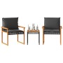 Small table and chairs with 3-piece PE rattan cushions in black acacia wood. by vidaXL, Garden sets - Ref: Foro24-365860, Pri...