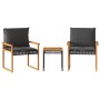 Small table and chairs with 3-piece PE rattan cushions in black acacia wood. by vidaXL, Garden sets - Ref: Foro24-365860, Pri...