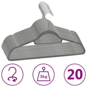 Set of 20 non-slip gray velvet clothes hangers by vidaXL, Hangers - Ref: Foro24-289917, Price: 17,99 €, Discount: %