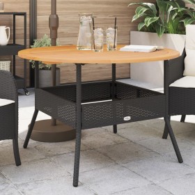 Garden table with acacia wood surface and black rattan, Ø110x71 cm. by vidaXL, Garden tables - Ref: Foro24-368625, Price: 170...