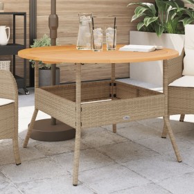 Gartentisch mit Holzauflage PE Rattan beige Ø110x71 cm von vidaXL, Gartentische - Ref: Foro24-368627, Preis: 175,99 €, Rabatt: %