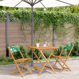 3-teiliges Bistro-Set Massivholz Stoff Blattdruck von vidaXL, Gartensets - Ref: Foro24-3281872, Preis: 161,99 €, Rabatt: %