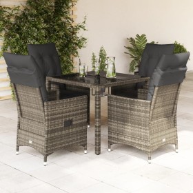 Set comedor de jardín 5 piezas con cojines ratán sintético gris de vidaXL, Conjuntos de jardín - Ref: Foro24-3276736, Precio:...