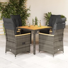 Set comedor de jardín 5 piezas con cojines ratán sintético gris de vidaXL, Conjuntos de jardín - Ref: Foro24-3276845, Precio:...