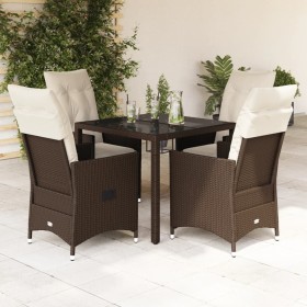 Set comedor de jardín 5 piezas y cojines ratán sintético marrón de vidaXL, Conjuntos de jardín - Ref: Foro24-3276769, Precio:...