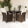 Set comedor de jardín 5 piezas y cojines ratán sintético marrón de vidaXL, Conjuntos de jardín - Ref: Foro24-3276769, Precio:...