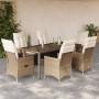 Set comedor de jardín 7 pzas con cojines ratán sintético beige de vidaXL, Conjuntos de jardín - Ref: Foro24-3276805, Precio: ...