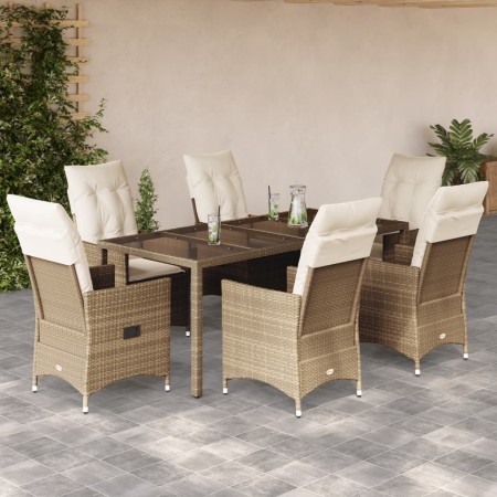 Set comedor de jardín 7 pzas con cojines ratán sintético beige de vidaXL, Conjuntos de jardín - Ref: Foro24-3276805, Precio: ...