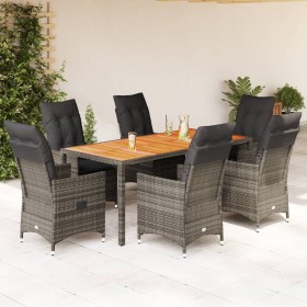 Set comedor jardín 7 pzas y cojines ratán sintético gris de vidaXL, Conjuntos de jardín - Ref: Foro24-3276729, Precio: 756,99...