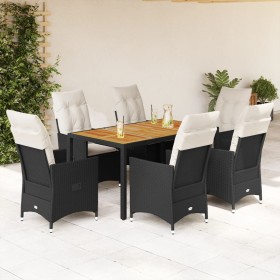 7-teiliges Garten-Esszimmerset und Kissen synthetisches Rattan schwarz von vidaXL, Gartensets - Ref: Foro24-3276684, Preis: 7...